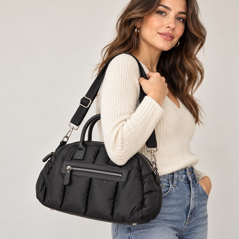 Sol and Selene Flying High Mini Black Quilted Puffer Satchel Crossbody Bag NEW